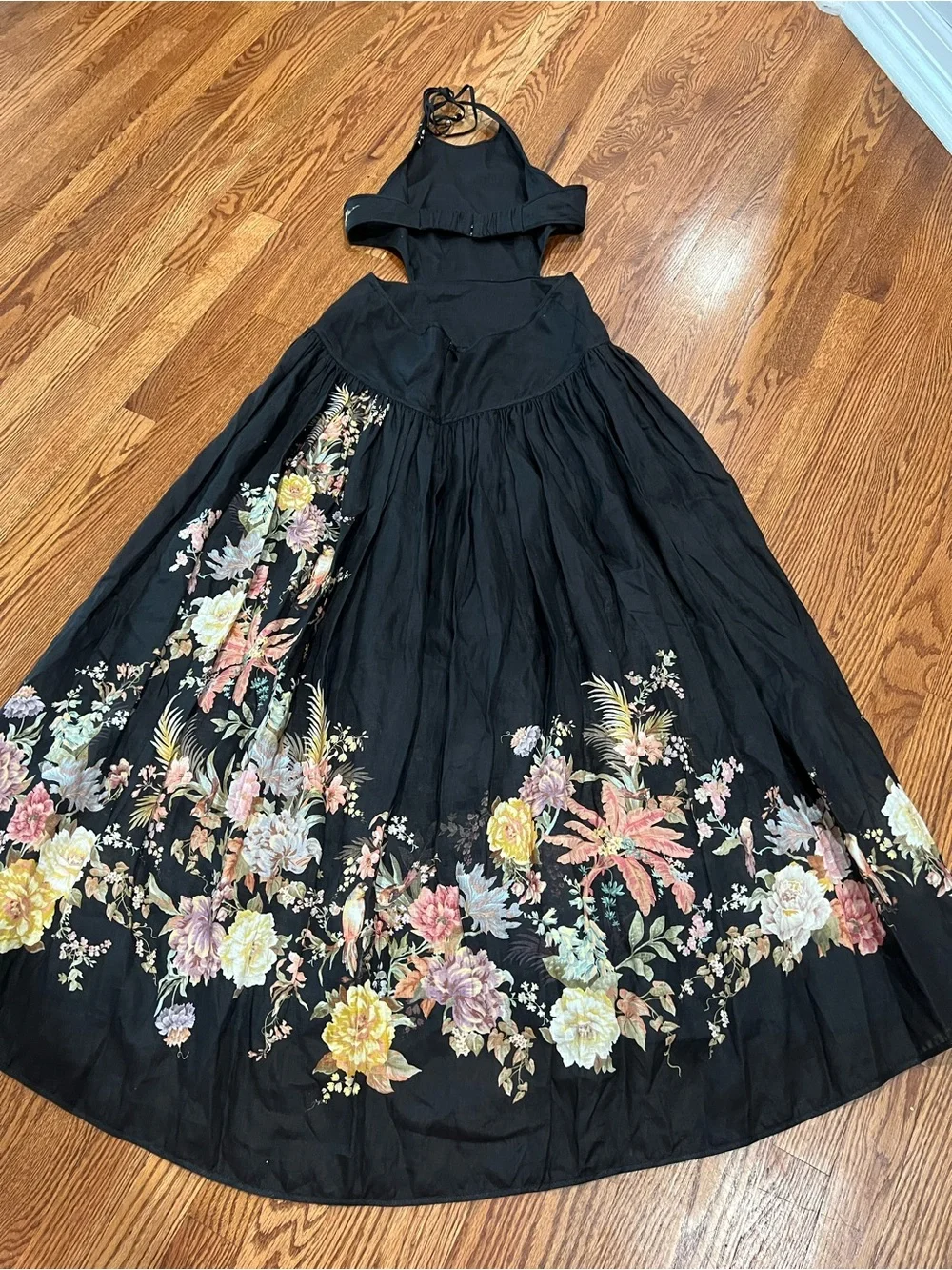 $895 Zimmermann Tallow Halter Midi Dress in Black Multi Floral - Size 3 (US 10) - Picture 11 of 15
